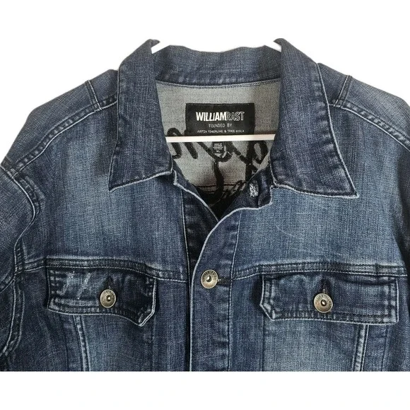William Rast Mens Erwin Blue Knight Denim Jean Jacket Hawk Skull Snake Size XL - Picture 3 of 9